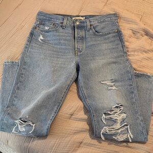 Levi's light blue, wedgie fit Straight Leg Jeans with Ripped Details